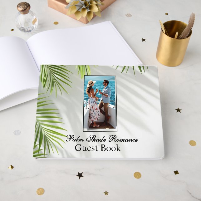 Palm Shadows Romance & Sea Wedding Guest Book (Front Open)
