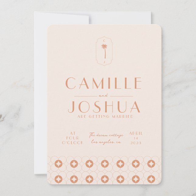 Palm spring retro wedding  invitation (Front)
