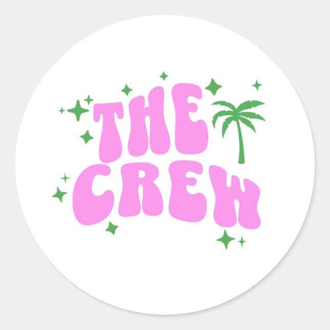 palm springs bachelorette party crew pink retro classic round sticker (Front)