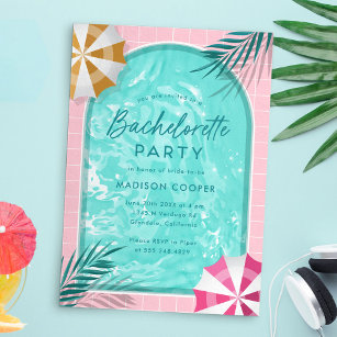 Palm Springs Bachelorette Pool Party Pink Invitation