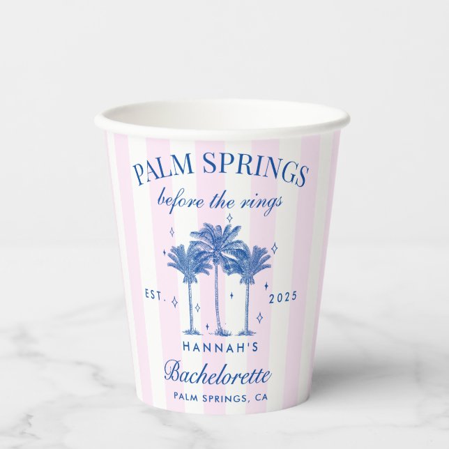Palm Springs Before The Rings Blue Bachelorette Paper Cups (Front)