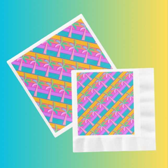  Palm Springs Bold Sunset Stripes Palm Tree Napkin (Party with these paper napkins. Nice hostess gift!)