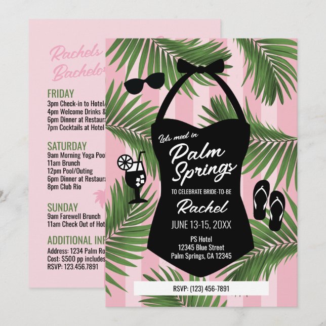 Palm Springs Bridal Shower Pool Invite (Pink) (Front/Back)