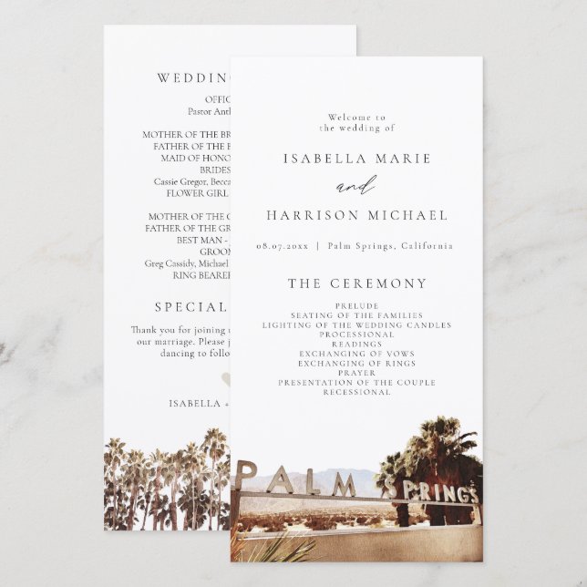 PALM SPRINGS California Palm Tree Wedding Program (Front/Back)