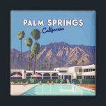 Palm Springs California Pool Hotel Trees Retro Magnet<br><div class="desc">Display a cool,  mid-century modern hotel,  complete with pool and palm trees in Palm Springs in front of the San Jacinto Mountains of California.</div>