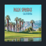 Palm Springs California Vintage Magnet<br><div class="desc">Display the vibrant green palm trees in front of the backdrop of pastel pink and blue mountains in Palm Springs,  California,  USA in your home as a memento of one of America's greatest sites!</div>
