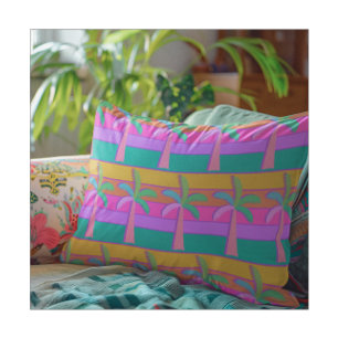 Palm Springs Caribbean Blue Tropical Palm Tree Accent Pillow