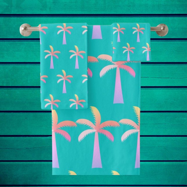  Palm Springs Caribbean Blue Tropical Palm Tree Bath Towel Set (Colorful palm tree bath towels)