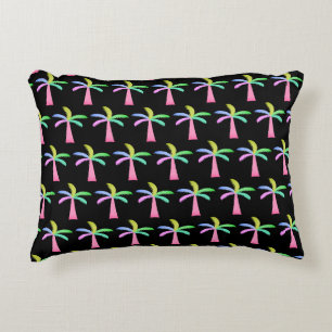 Palm Springs Colourful Palm Trees Black Backgroun Accent Pillow