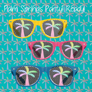  Palm Springs Colourful Palm Trees Black Backgroun Retro Sunglasses