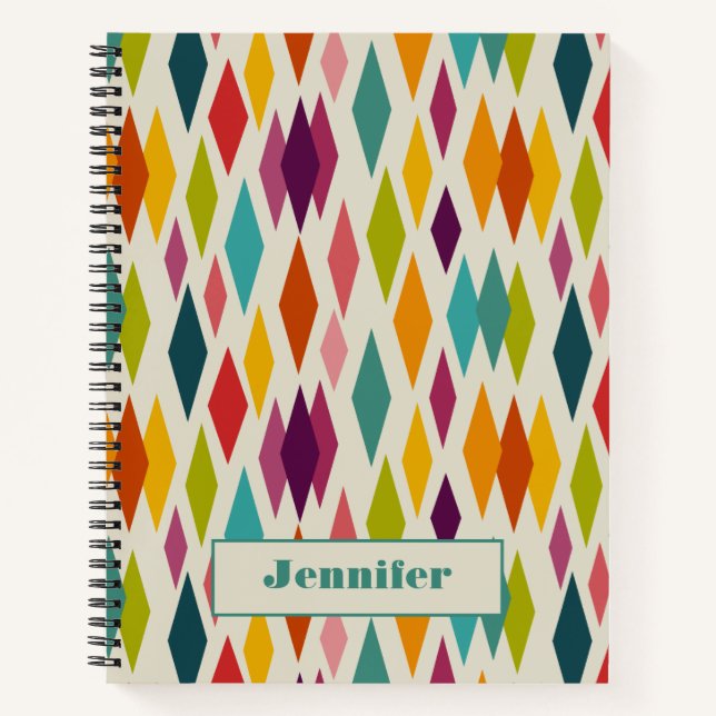 Palm Springs Diamonds Midcentury Modern Pattern Notebook (Front)