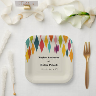 Palm Springs Diamonds Midcentury Modern Wedding Paper Plate