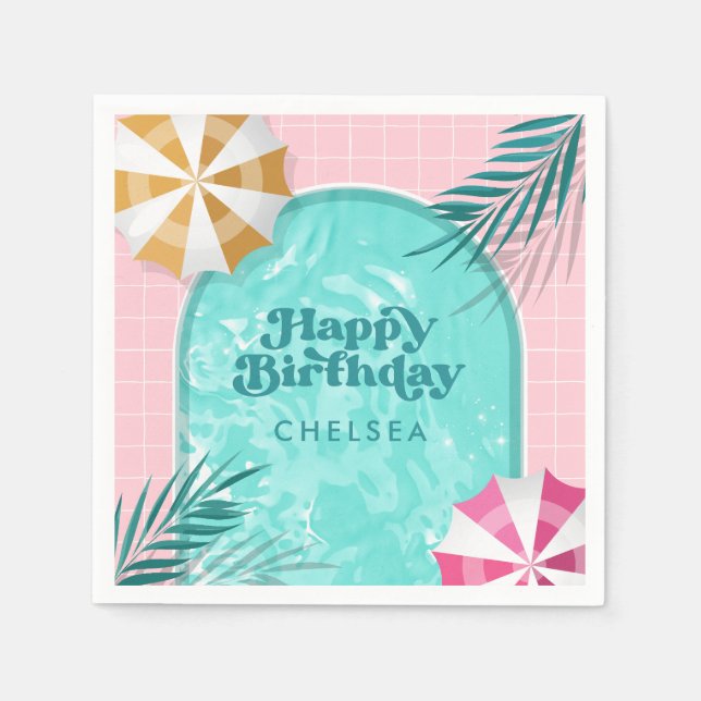 Palm Springs Pool Party Pink Adult Birthday Napkin (Front)