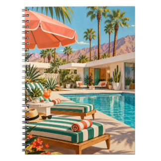 Palm Springs Poolside Retro Mid Century Modern Art Notebook