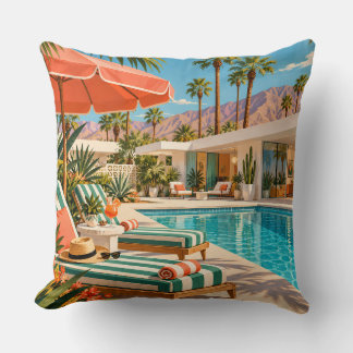 Palm Springs Poolside Retro Mid Century Modern Art Throw Pillow
