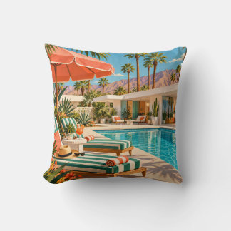 Palm Springs Poolside Retro Mid Century Throw Pillow