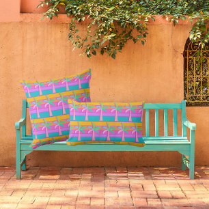  Palm Springs Retro Bold Striped Palm Tree Throw Pillow