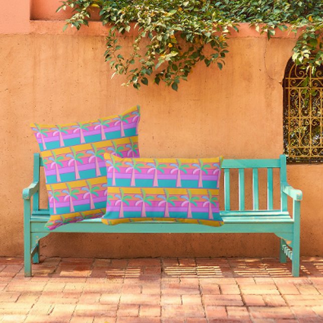  Palm Springs Retro Bold Striped Palm Tree Throw Pillow (Creator Uploaded)