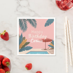 Palm Springs Summer Adult Birthday Party Pink Napkin