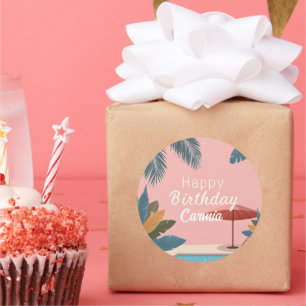 Palm Springs Summer Adult Birthday Party Pink Squa Classic Round Sticker