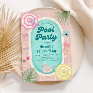 Palm Springs Summer Pool Party Birthday Invitation