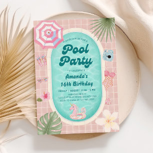 Palm Springs Summer Pool Party Birthday Invitation