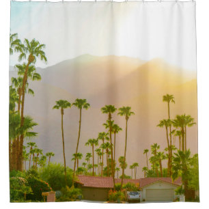 Palm Springs sunset day with mountains and palm tr