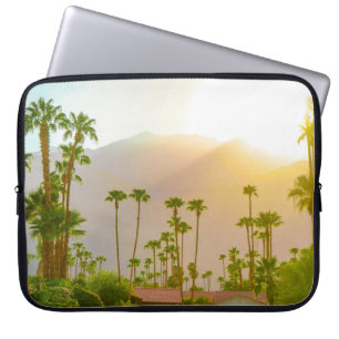 Palm Springs sunset day with mountains and palm tr Laptop Sleeve