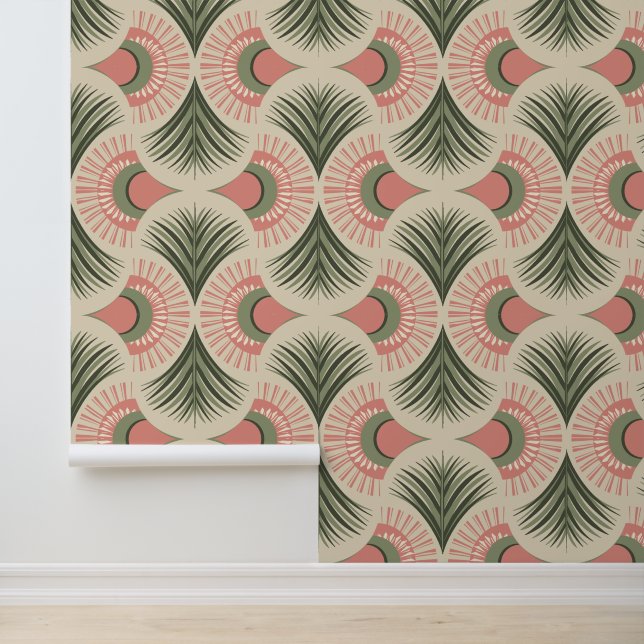 Palm Springs - Sunset Palms - Blush Pink and Olive Wallpaper (Application)