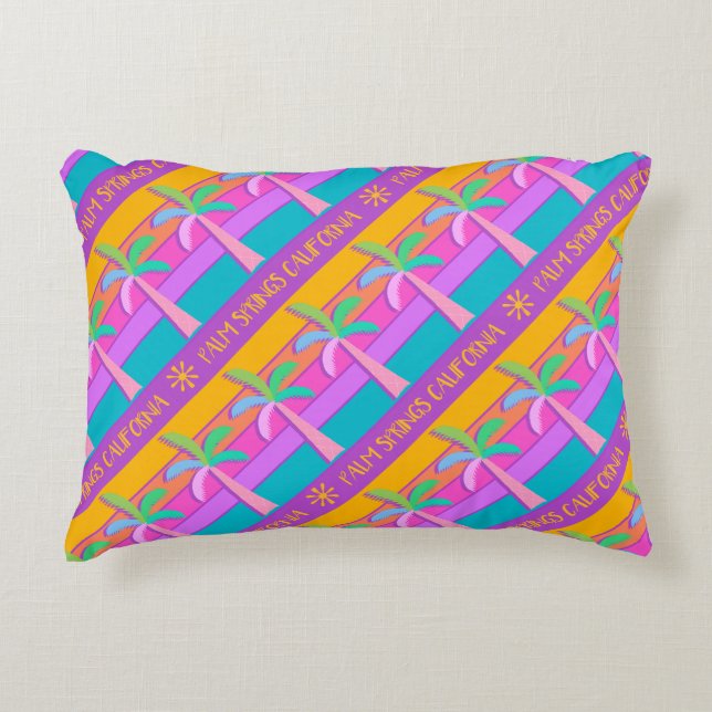 Palm Springs Sunset Stripes Colourful Palm Trees  Accent Pillow (Front)