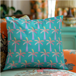  Palm Springs Turquoise Blue Tropical Palm Tree Accent Pillow