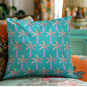 Palm Springs Turquoise Blue Tropical Palm Tree Throw Pillow