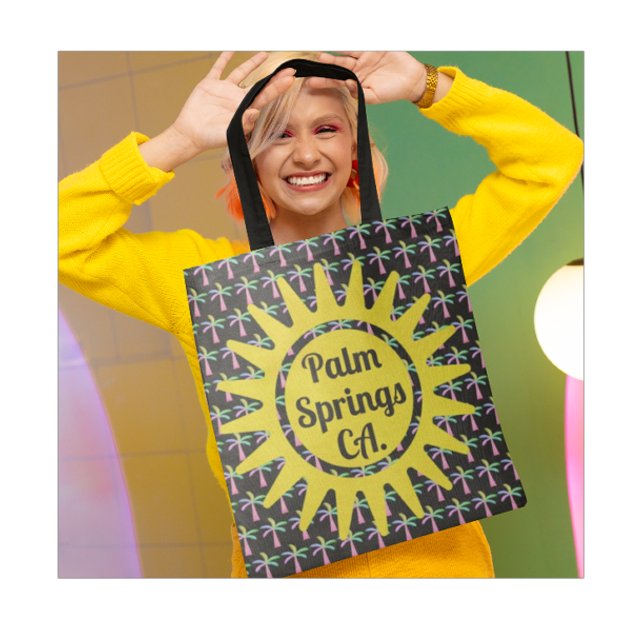 Palm Springs Turquoise Colourful Palm Trees Tote Bag (Creator Uploaded)
