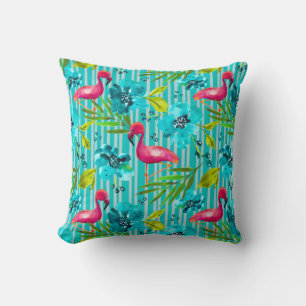 Palm Springs Yard&Garden Flamingo Teal Throw Pillow