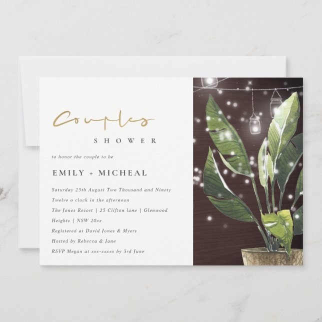 PALM STARRY NIGHT MASON JAR COUPLES SHOWER INVITE (Front)