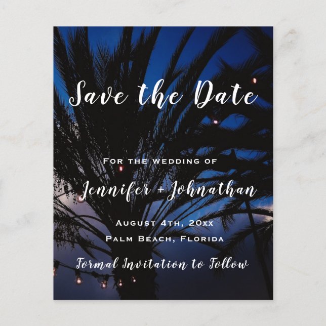Palm String Lights Wedding Save the Date Cards (Front)