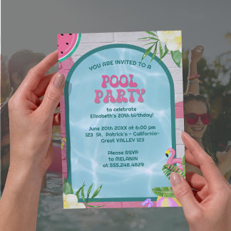 Palm Summer Blue  Blue Adult Pool Party Invitation