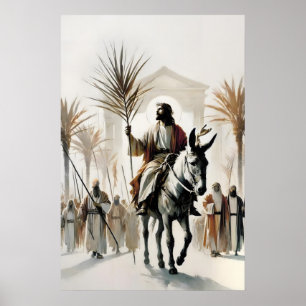Palm Sunday Jesus Riding A Donkey Christian Poster