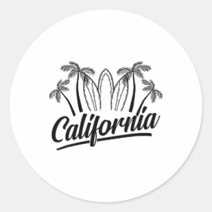 Palm Surfing Board California Beach Cool Traveler Classic Round Sticker