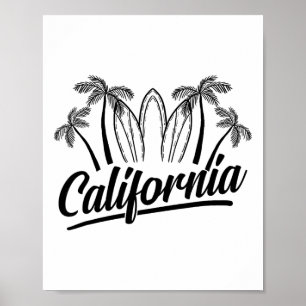 Palm Surfing Board California Beach Cool Traveler Poster