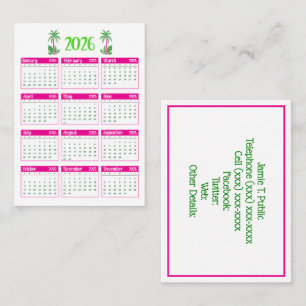 Palm Tree 2026 Calendar DIY Colours Hot Pink Green Business Card
