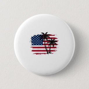 Palm Tree American Flag Patriotic Beach Vector Art 2 Inch Round Button