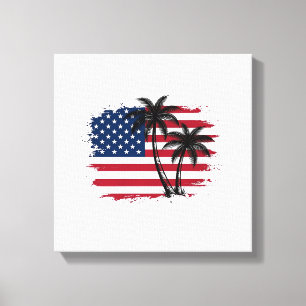 Palm Tree American Flag Patriotic Beach Vector Art Canvas Print