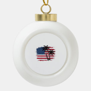 Palm Tree American Flag Patriotic Beach Vector Art Ceramic Ball Christmas Ornament