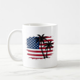 Palm Tree American Flag Patriotic Beach Vector Art Coffee Mug