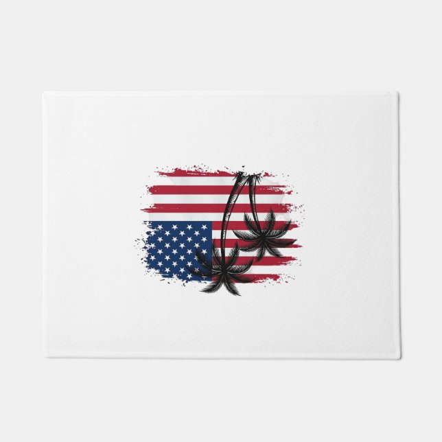 Palm Tree American Flag Patriotic Beach Vector Art Doormat (Front)