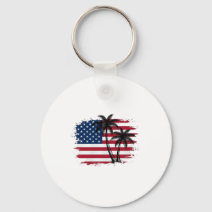 Palm Tree American Flag Patriotic Beach Vector Art Keychain