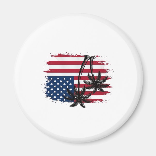 Palm Tree American Flag Patriotic Beach Vector Art Magnet (Front)