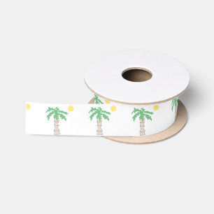 Palm Tree and Beach Sun Fun Island Cartoon Satin Ribbon