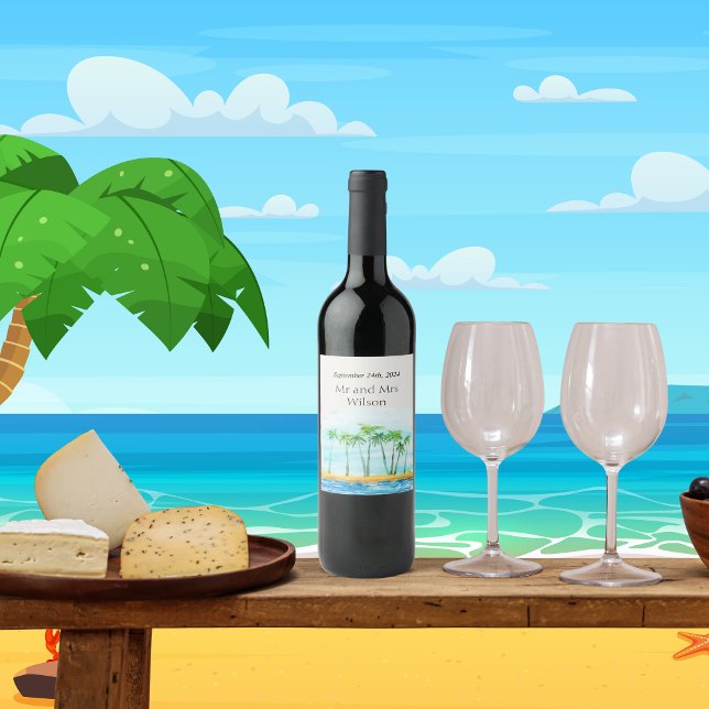 Palm Tree and Beach Wedding Wine Labels (Creator Uploaded)